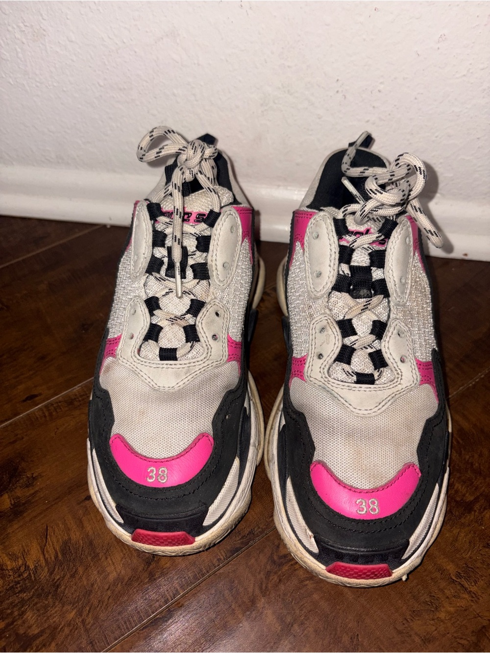 Balenciaga Triple S chunky sneakers in a striking white, black, and hot pink 38